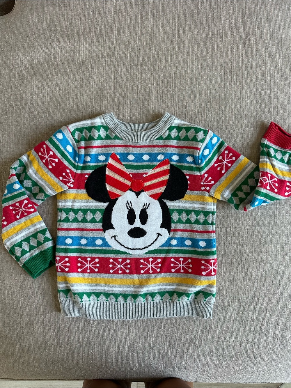 Disney Girls Minnie Mouse Striped Holiday Sweater -